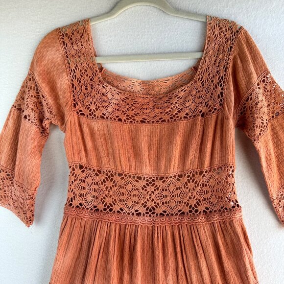 Free People Dress Womens 4 Small Sunrise Distress Tie Dye Boho Cottage Ruffle - Picture 12 of 13